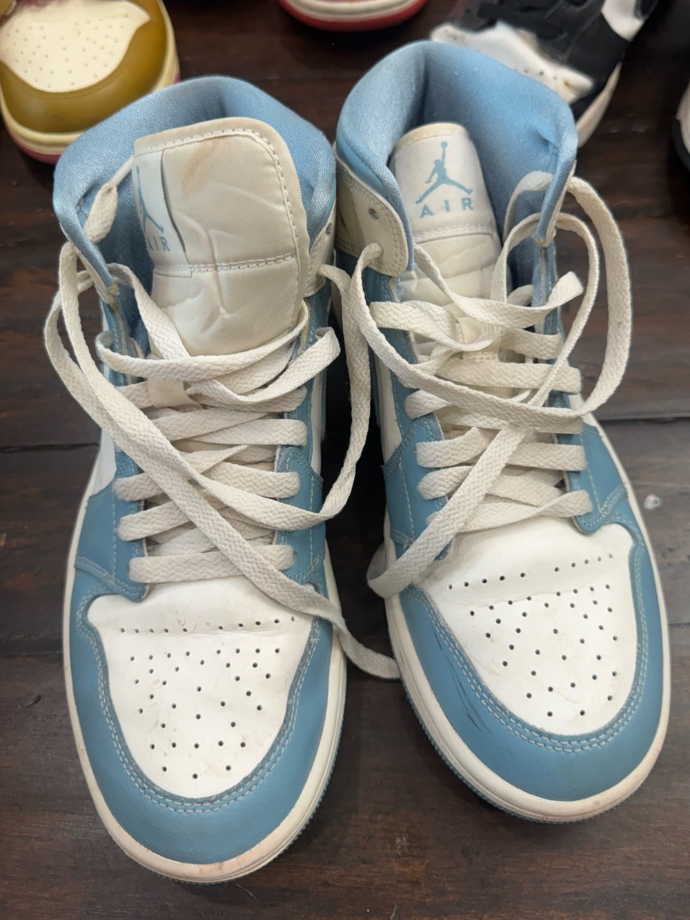 Air Jordan High-Top Sneakers in White and Light Blue